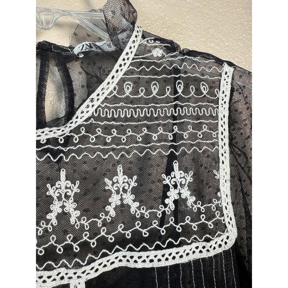 Zara Trinny Black Lace Sheer Tulle XS Embroidered Gothic Boho Maxi Whimsigoth‎ - Picture 6 of 12